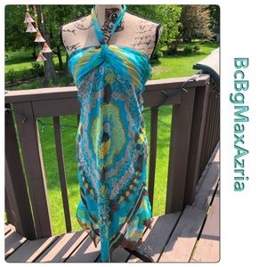 BCBG Maxzaria Blue Green Boho Handkerchief Dress